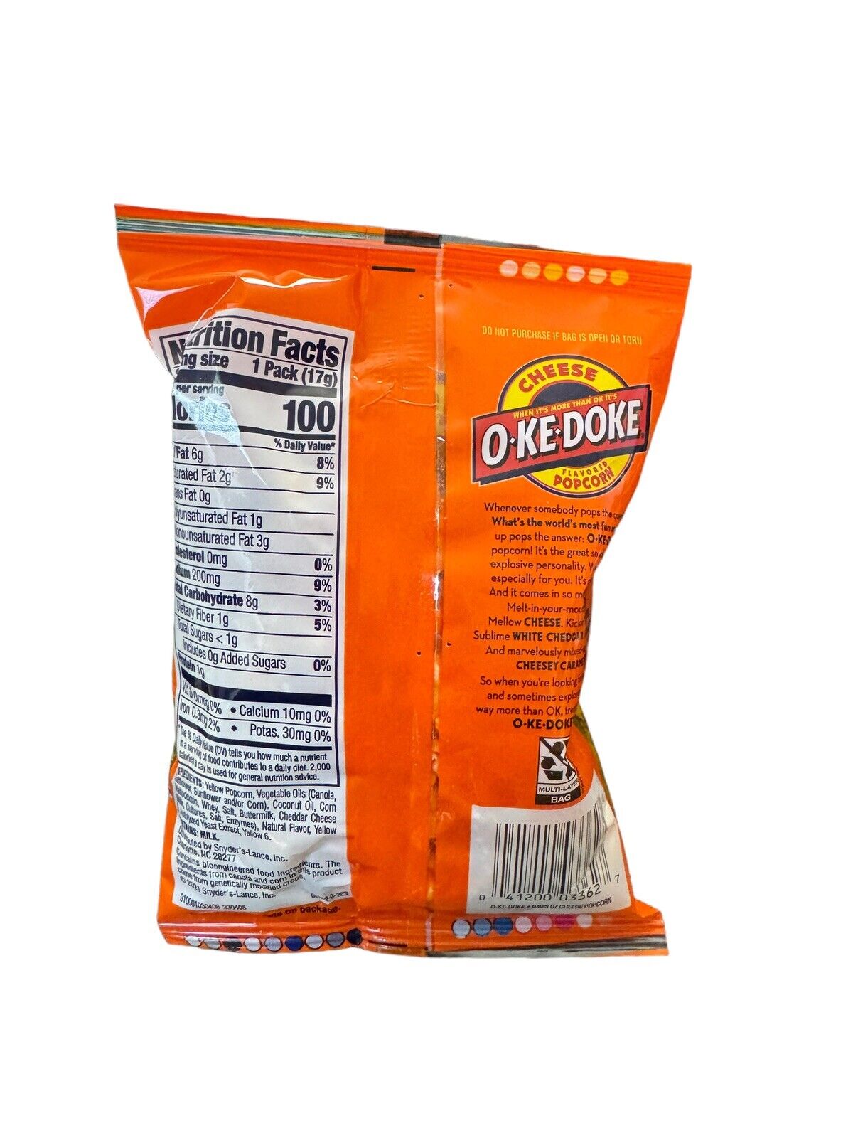 Jay’s OKE DOKE Cheese Flavored Popcorn 10 .625 Bags