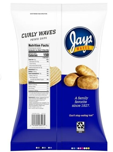 Jays Potato Chips, Curly Waves, 10 oz Bag