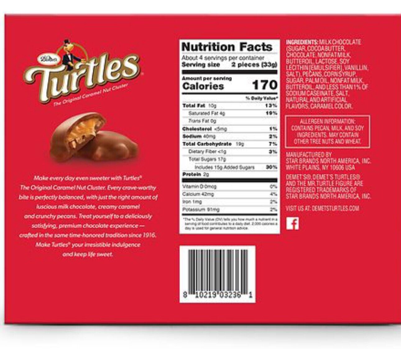 Demet’s Turtles 4.6oz Gift Box The Original Nut Cluster