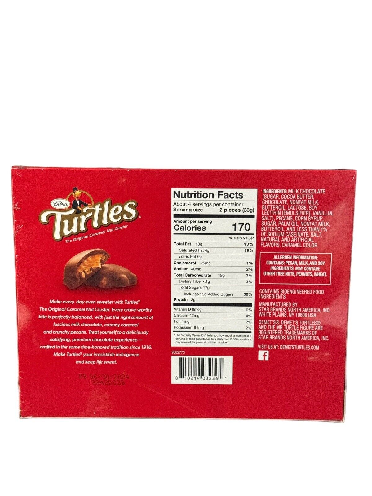 Demet's Turtles Caramel Nut Clusters Gift Box, Original, 4.6 Oz 2 Pack NEW