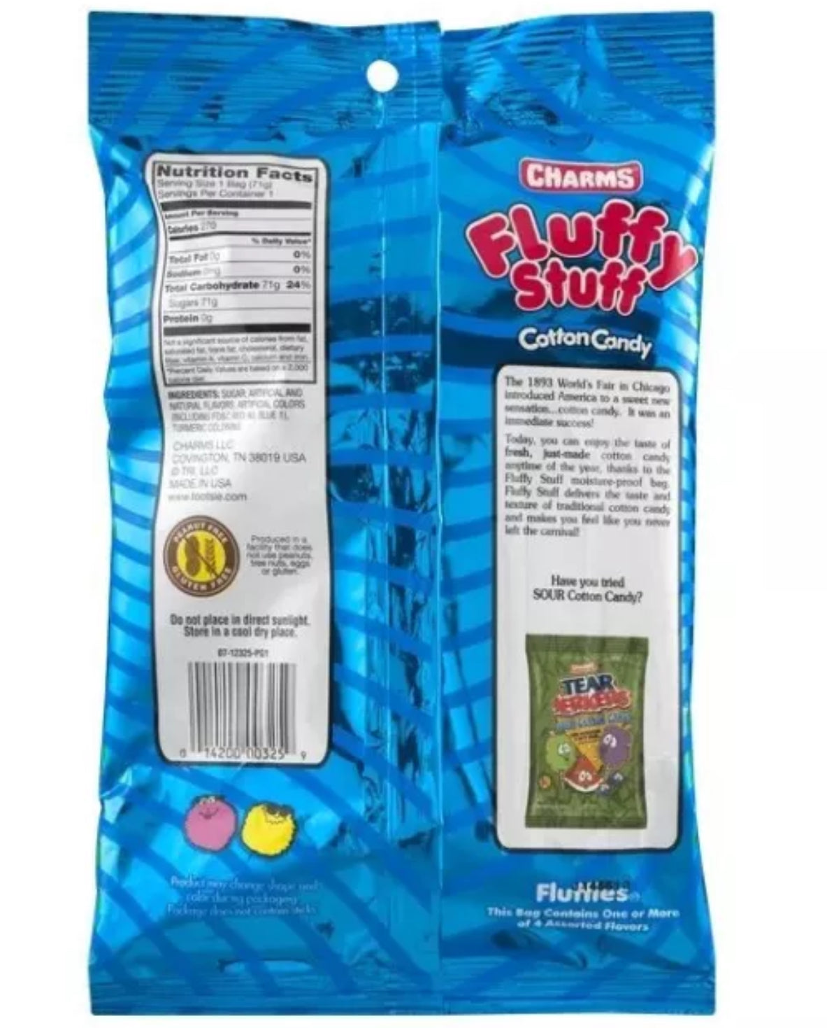 Charms Fluffy Stuff Cotton Candy 2.5oz Assorted Flavors 10 Bags Pack