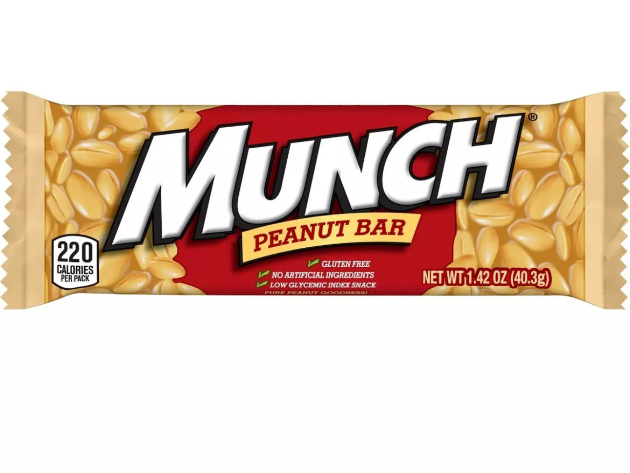 8x Munch Peanut Gluten Free Candy Bar, Full Size - 1.42 oz (8 Bars Included)