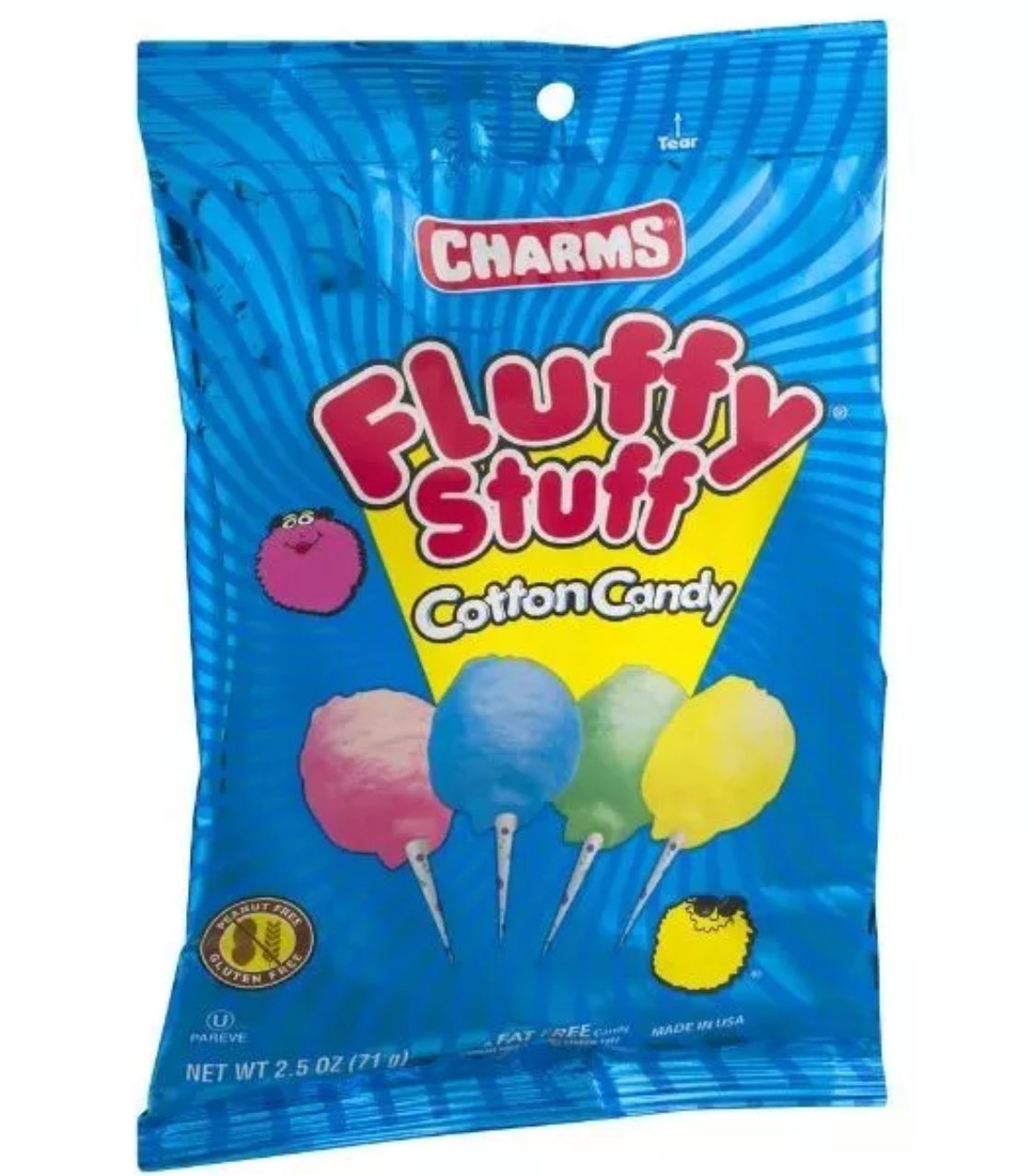 Charms Fluffy Stuff Cotton Candy 2.5oz Assorted Flavors 10 Bags Pack