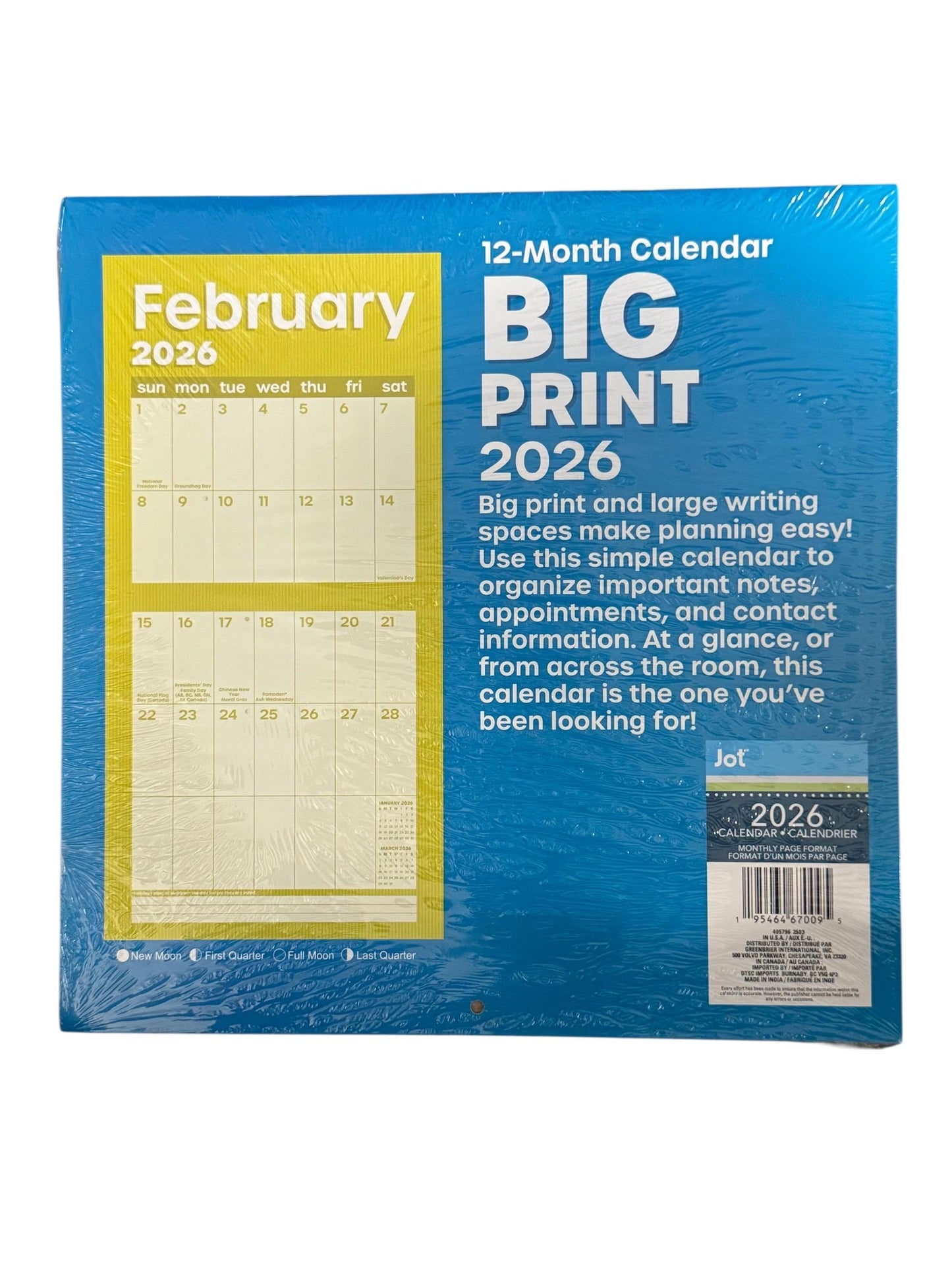 2026 BIG PRINT 12” X 24” 12 Month Wall Calendar New Sealed