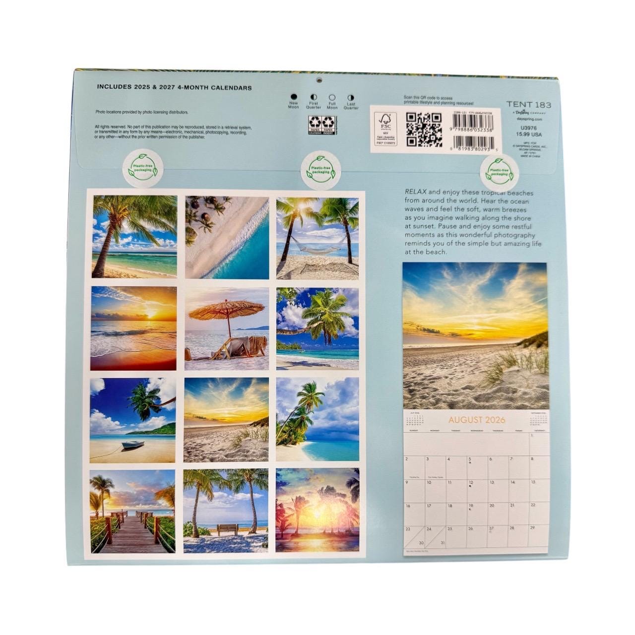 2026 Beaches 12” X 24” 16 Month Wall Calendar New