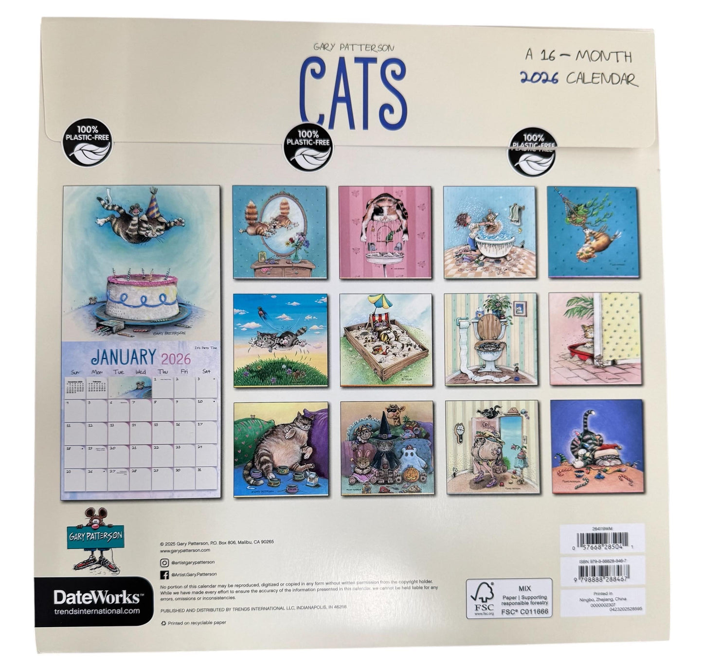 2026 Gary Patterson CATS 12” X 24” 16 Month Wall Calendar New