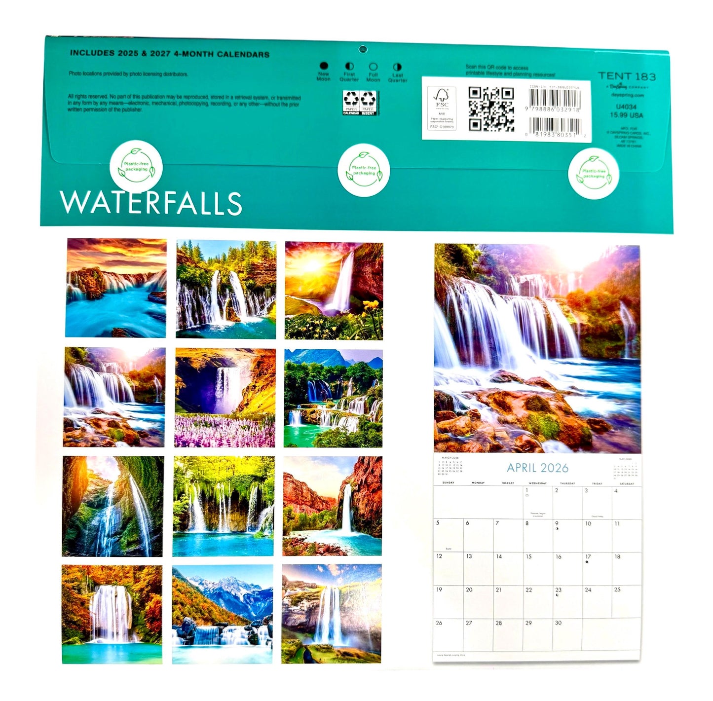 2026 WATERFALLS 12” X 24” 16 Month Wall Calendar NEW SEALED