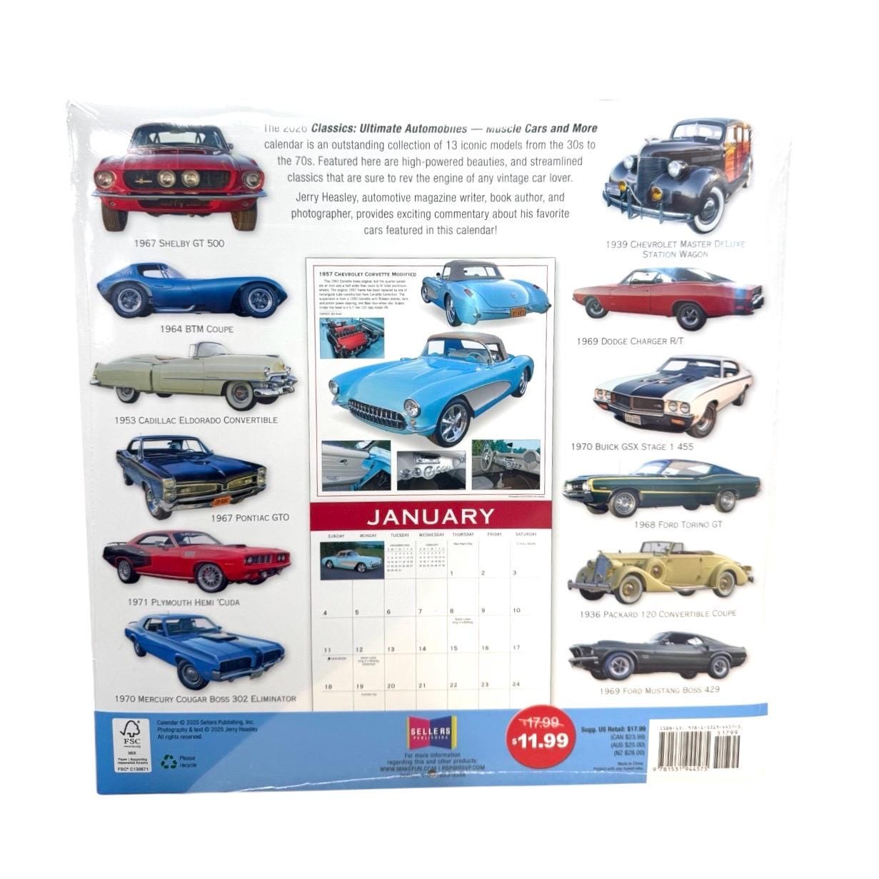 2026 CLASSIC Ultimate Automobiles 12” X 24” 16 Month Wall Calendar NEW