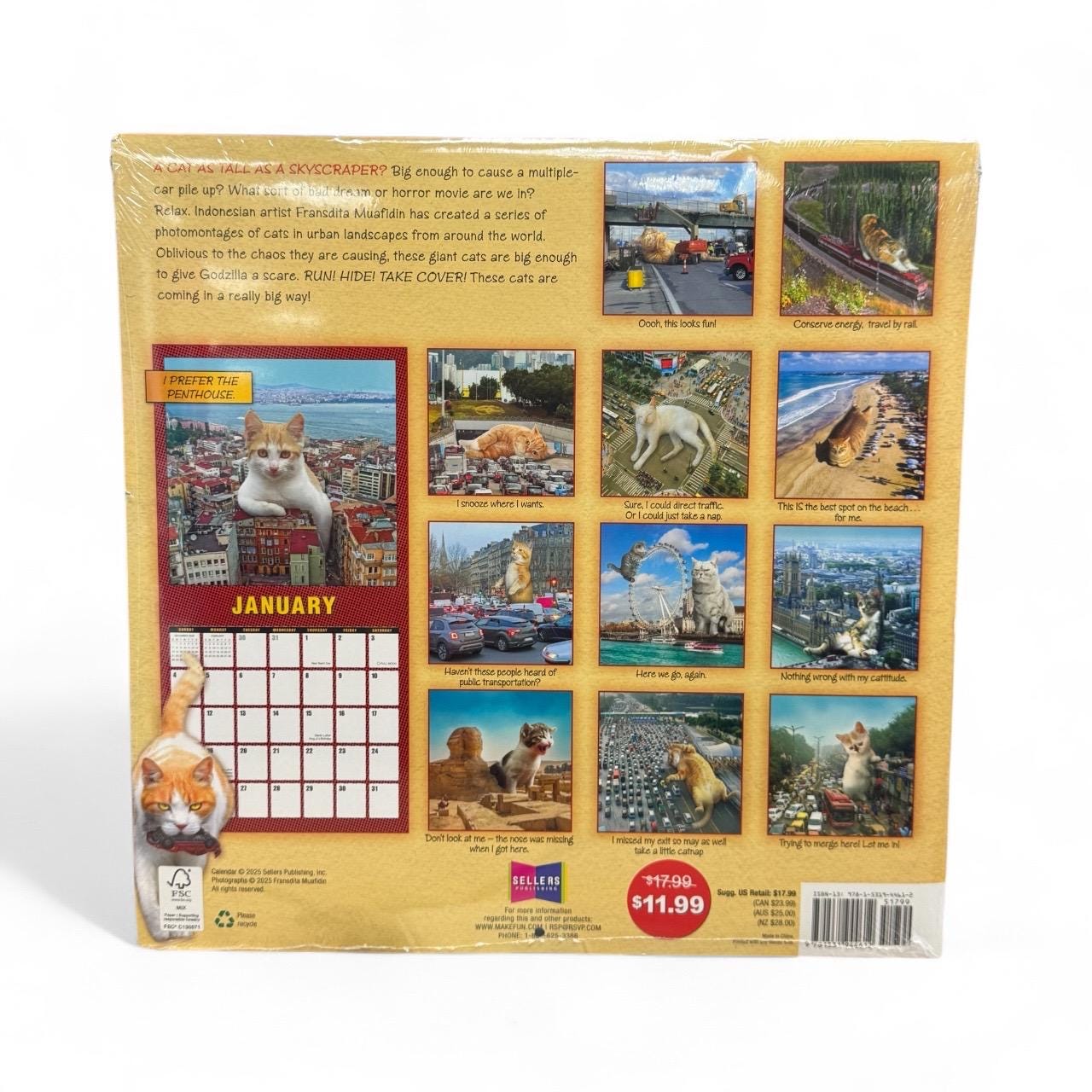 2026 CATZILLA 12” X 24” 16 Month Wall Calendar NEW (Godzilla Spoof)