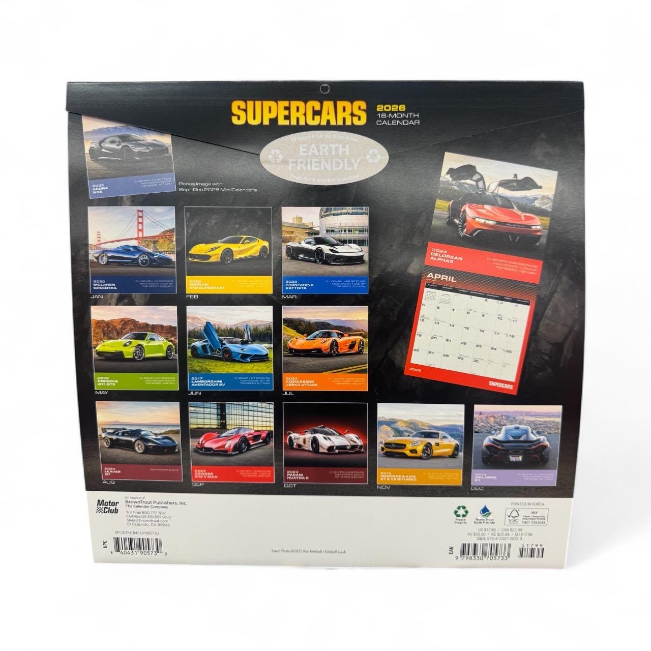 2026 SUPERCARS (exotics) 12” X 24” 16 Month Wall Calendar New