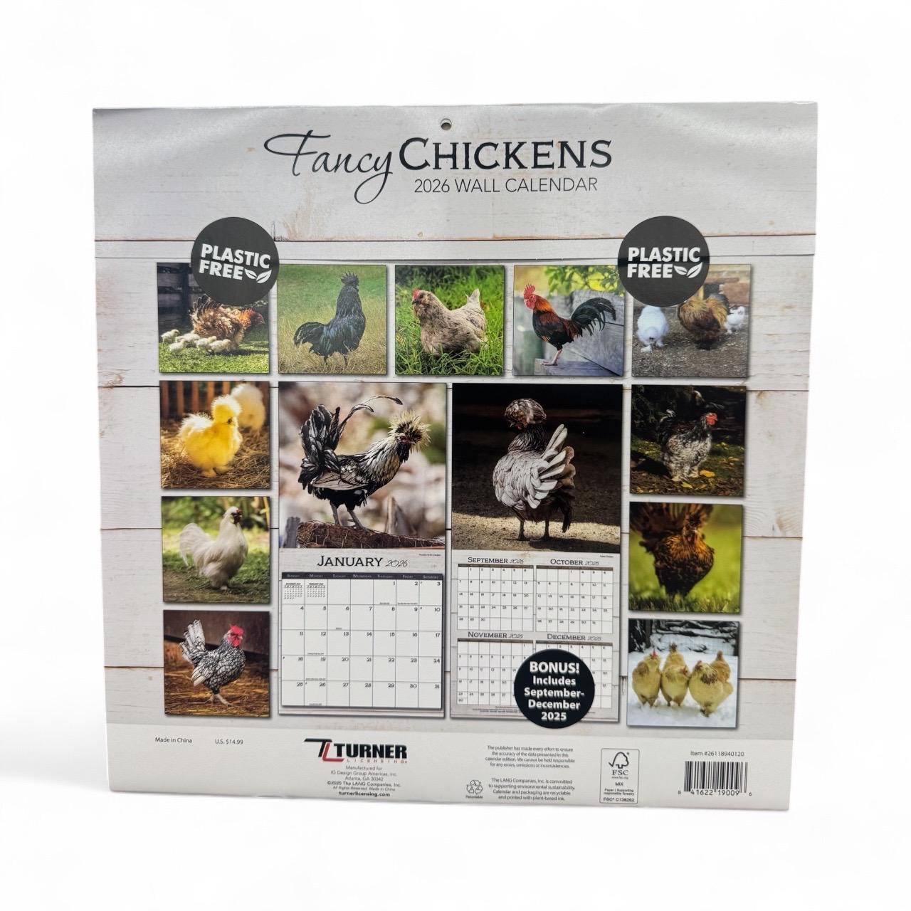 2026 FANCY CHICKENS 12” X 12” 16 Month Wall Calendar NEW 12”x24” Opened