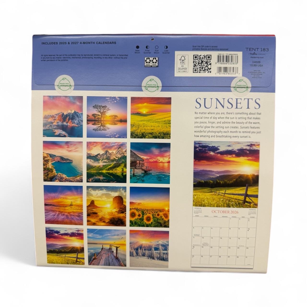2026 SUNSETS 12” X 12” 16 Month Wall Calendar NEW 12”x24” Opened