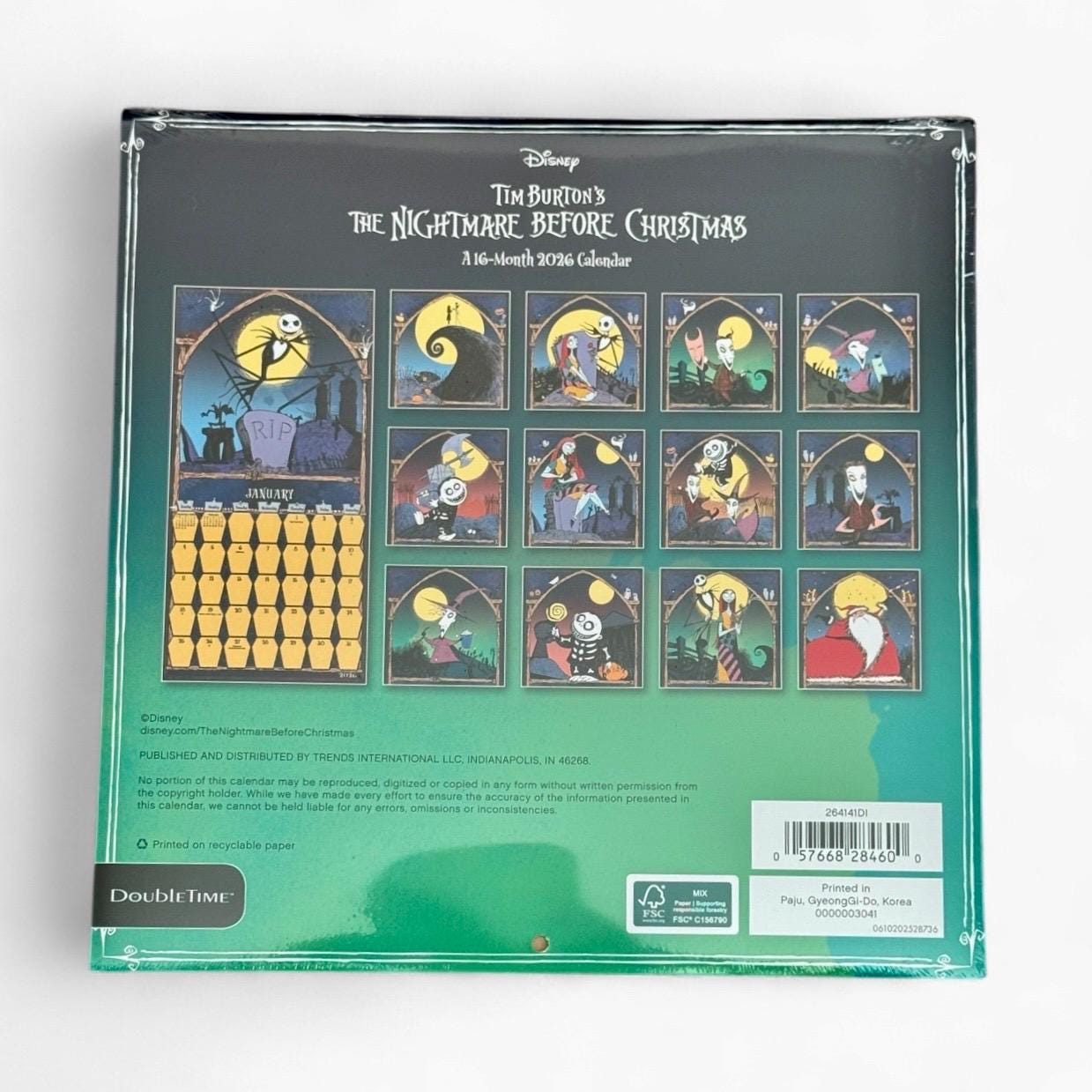 2026 Nightmare Before Christmas 11” x 11” 16 Month Wall Calendar 11” x 22” Open