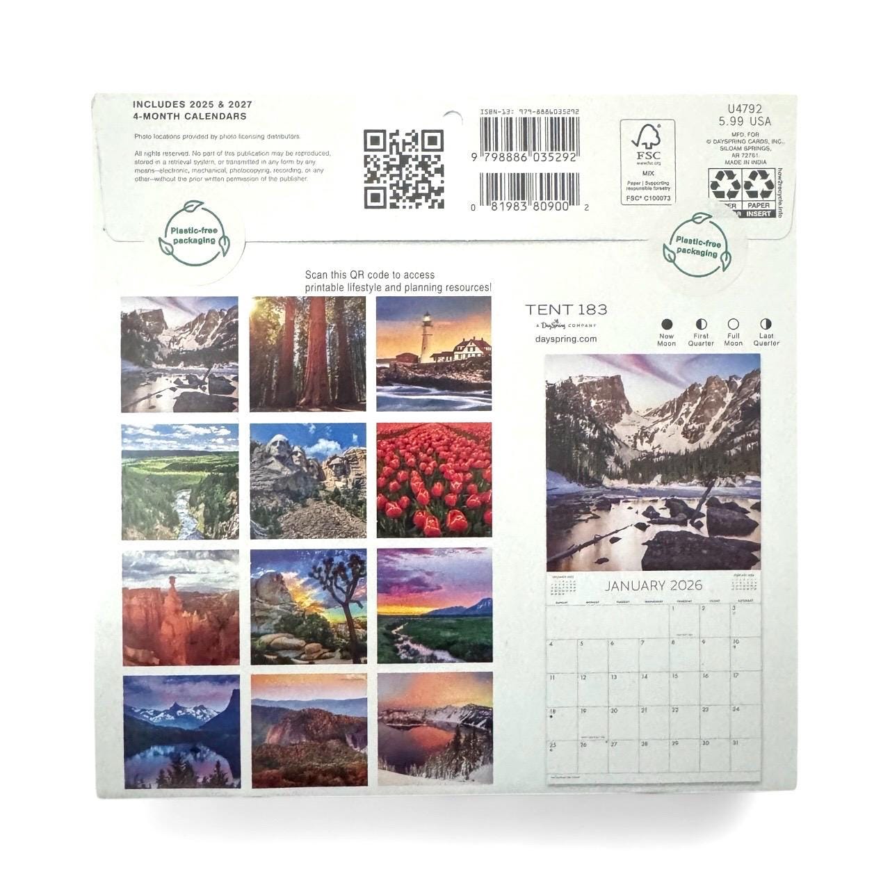 AMERICA The Beautiful Mini 7x7” 2026 16 Month Wall Calendar NEW 7x14” Opened