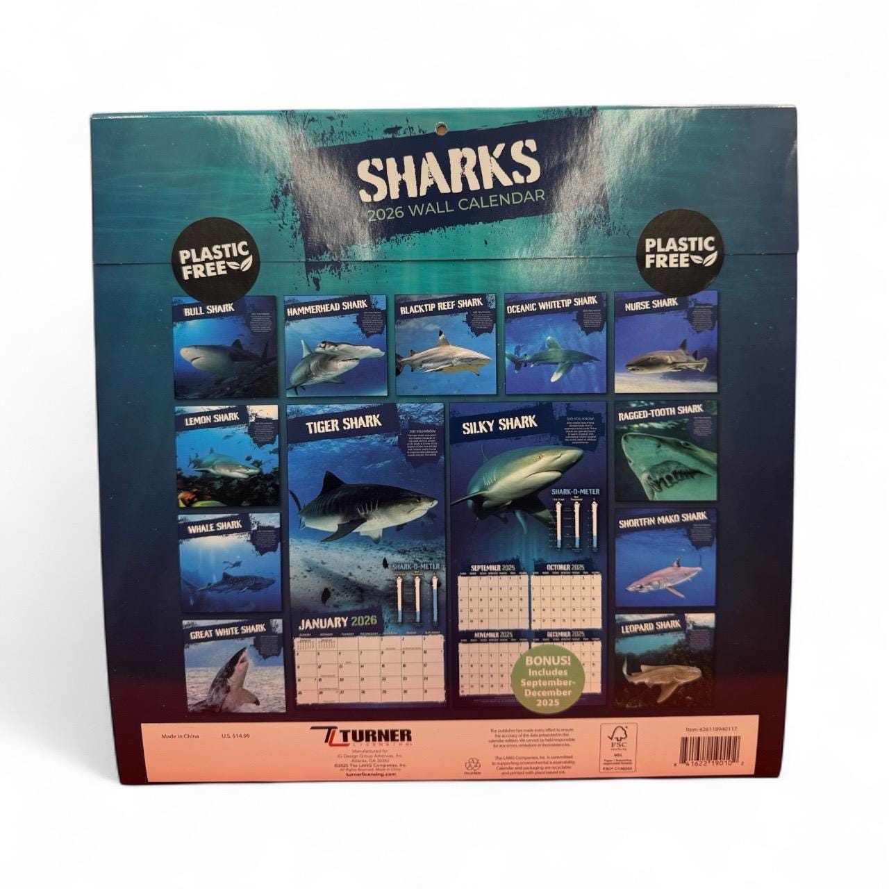 2026 SHARKS 12” X 12” 16 Month Wall Calendar NEW 12”x24” Opened
