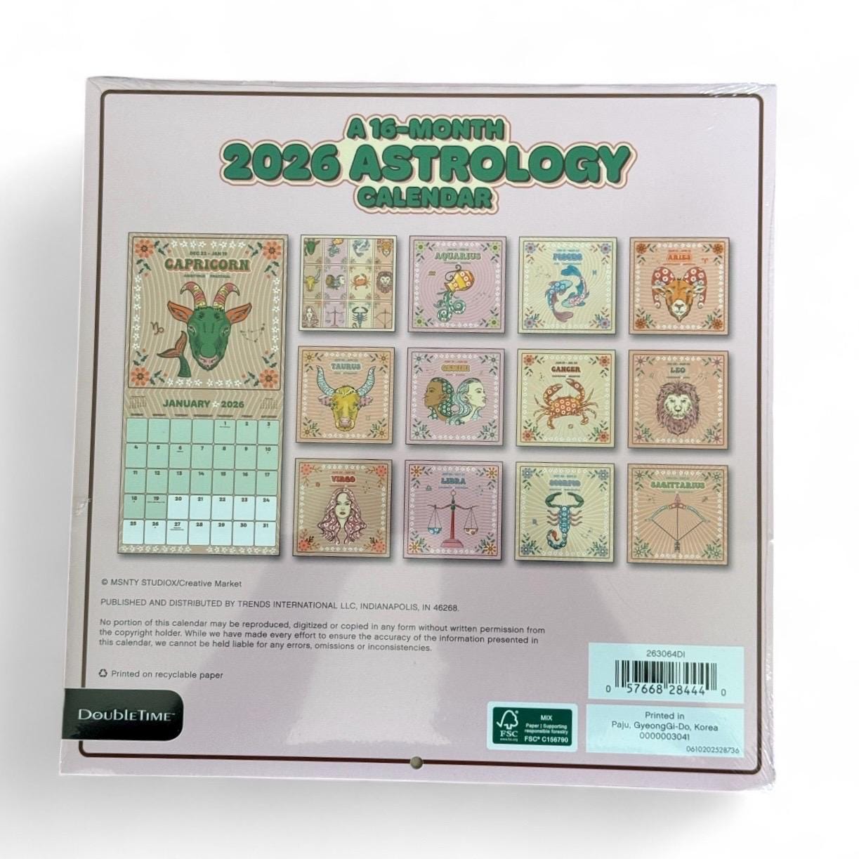 2026 Astrology 11” X 11” 16 Month Wall Calendar NEW 11”x22” Opened