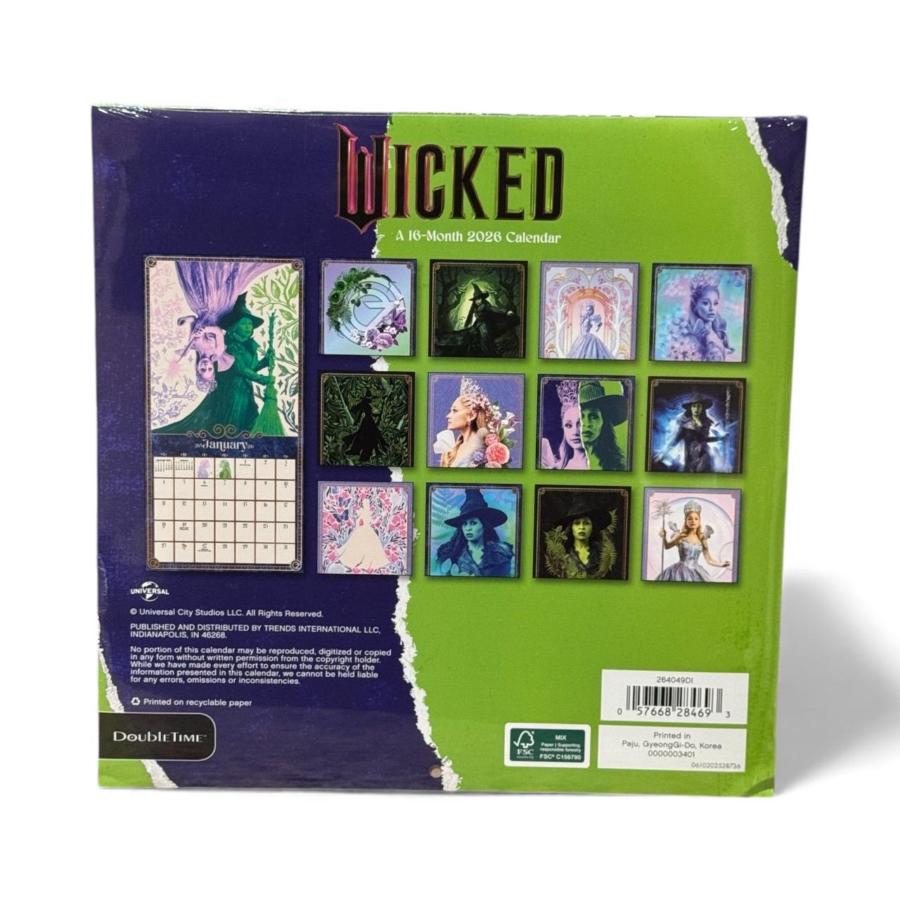 2026 WICKED 11” X 11” 16 Month Wall Calendar NEW 11”x22” Opened