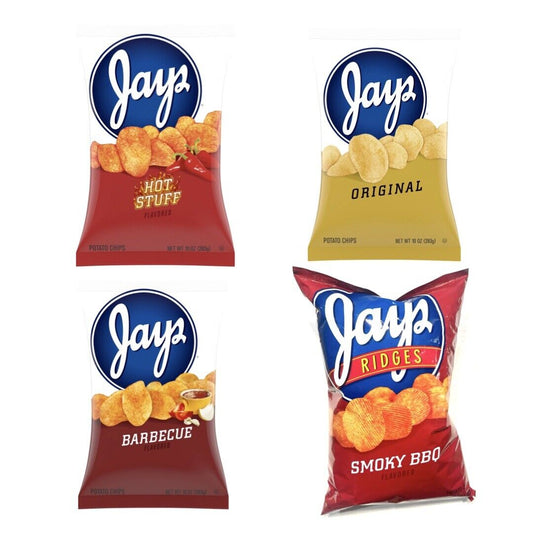 JAYS 4 Pack BIG BAG COLLECTION Original Hot Stuff BBQ SMOKEY BBQ 10oz Bags