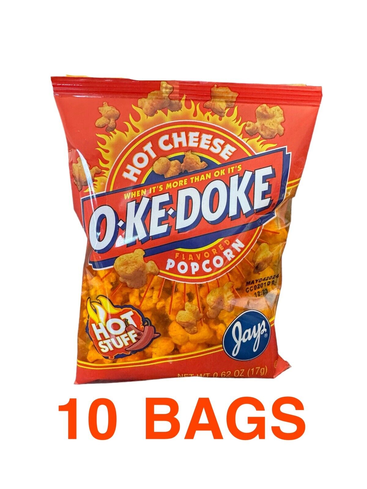Jay’s OKE DOKE Hot Cheese Flavored Popcorn 10 .625 Bags