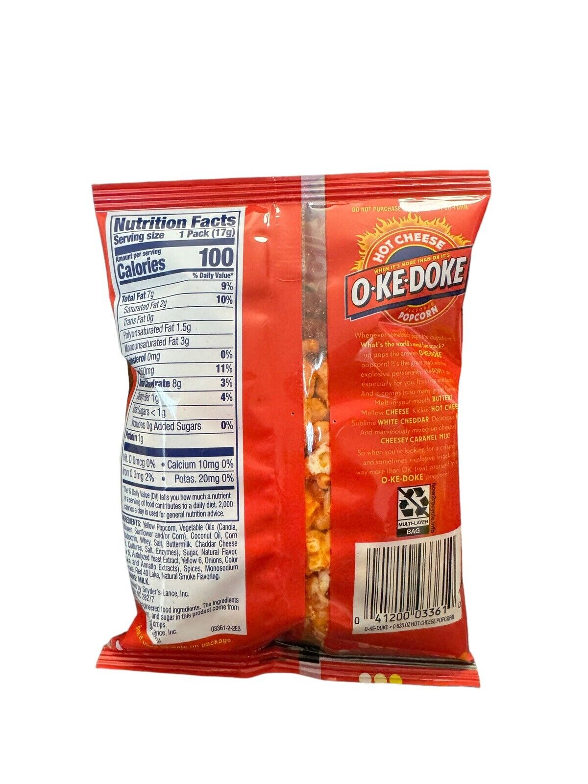 Jay’s OKE DOKE Hot Cheese Flavored Popcorn 10 .625 Bags