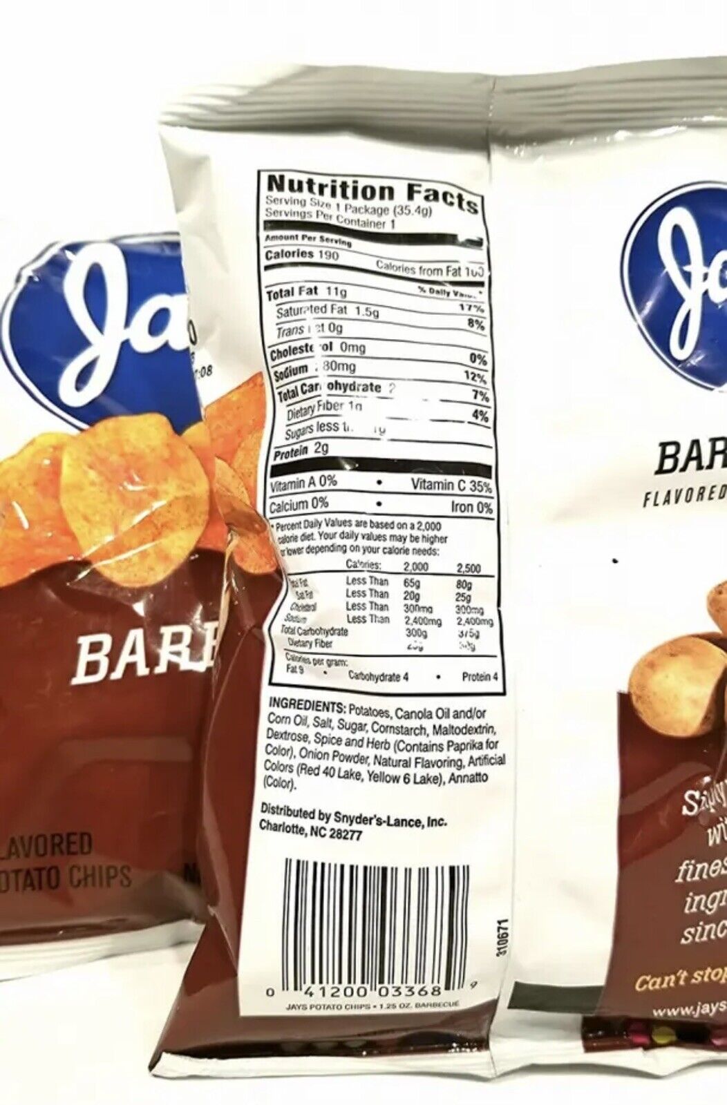 JAYS BBQ Flavored 6 Pack 1.25 oz Potato Chips