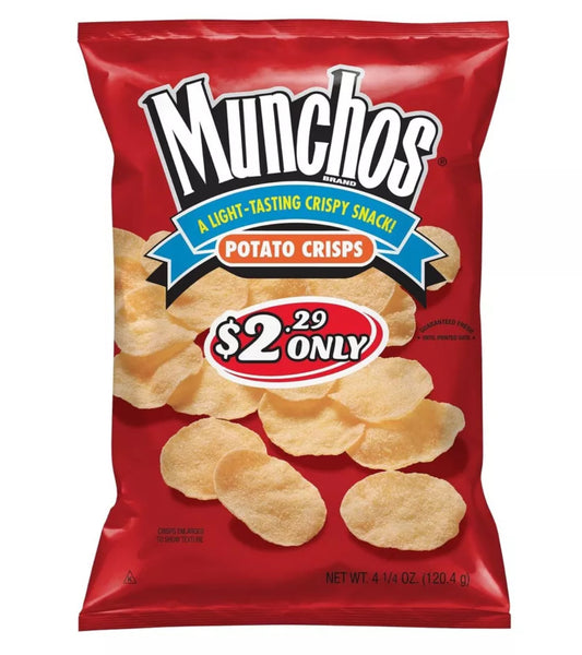 4 Bags Munchos Light-Tasting Crispy Snack Potato Crisps 4.25 oz Bags