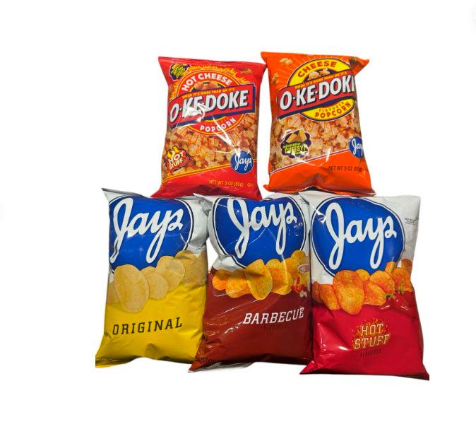 Jays Potato Chips Variety Pack: BBQ, Hot Stuff & Oke Doke - 5 Bag Combo