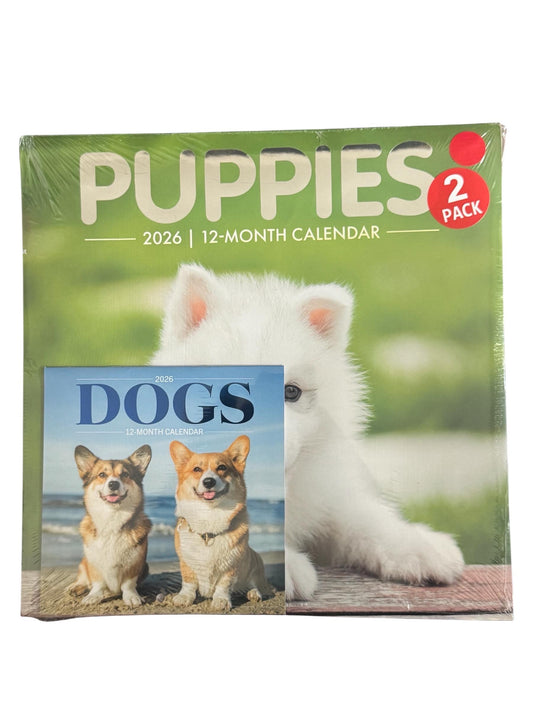 2026 PUPPIES 12” X 24” & DOGS 12 Month 6” X 12” Wall Calendars Pack