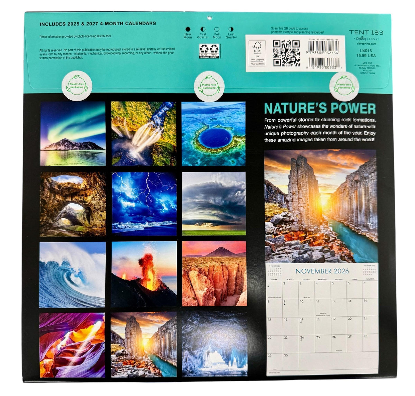 2026 NATURES POWER 12” X 24” 16 Month Wall Calendar New Sealed