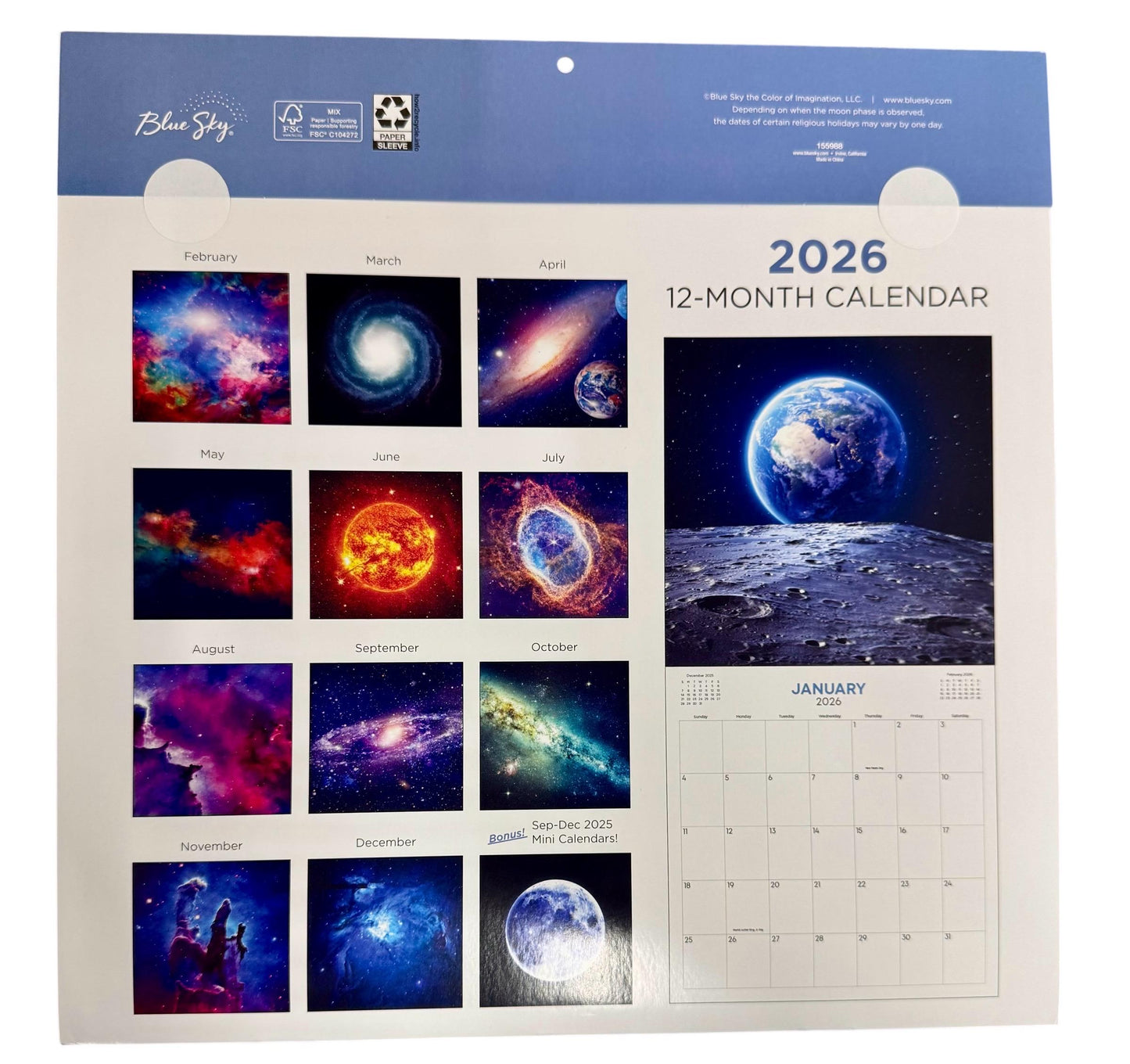 2026 SPACE 12” X 24” 16 Month Wall Calendar New