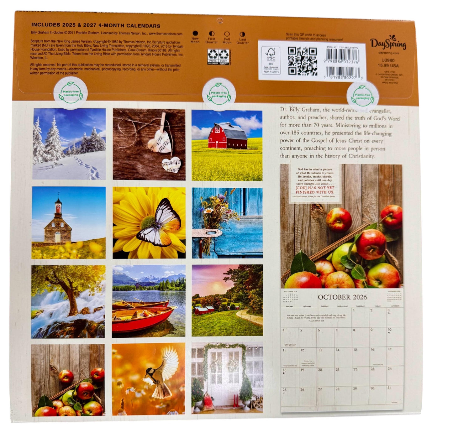 2026 Billy Graham in Qoutes 12” X 24” 16 Month Wall Calendar New