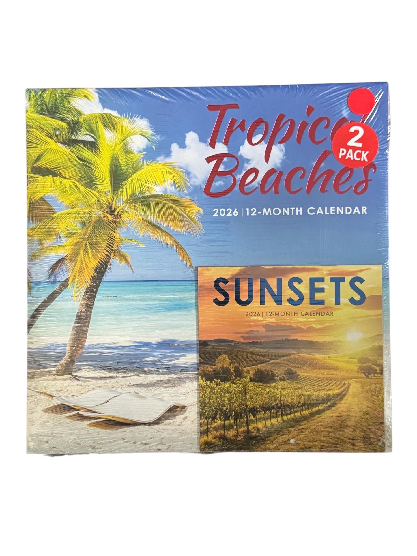 2026 TROPICAL BEACHES 12” X24” & SUNSETS 12 Month 6” X 12” Wall Calendars Bundle