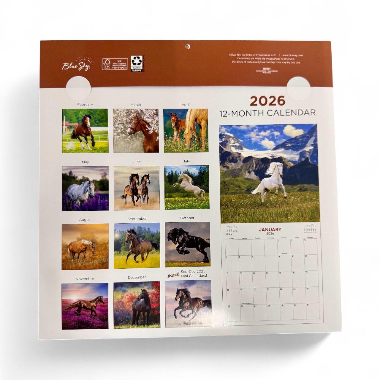 2026 HORSES 12” X 24” 16 Month Wall Calendar New