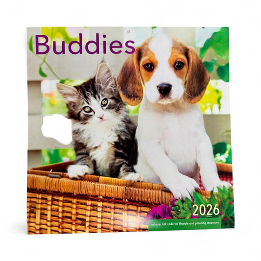 2026 BUDDIES (puppies & kittens)  12” X 24” 16 Month Wall Calendar New