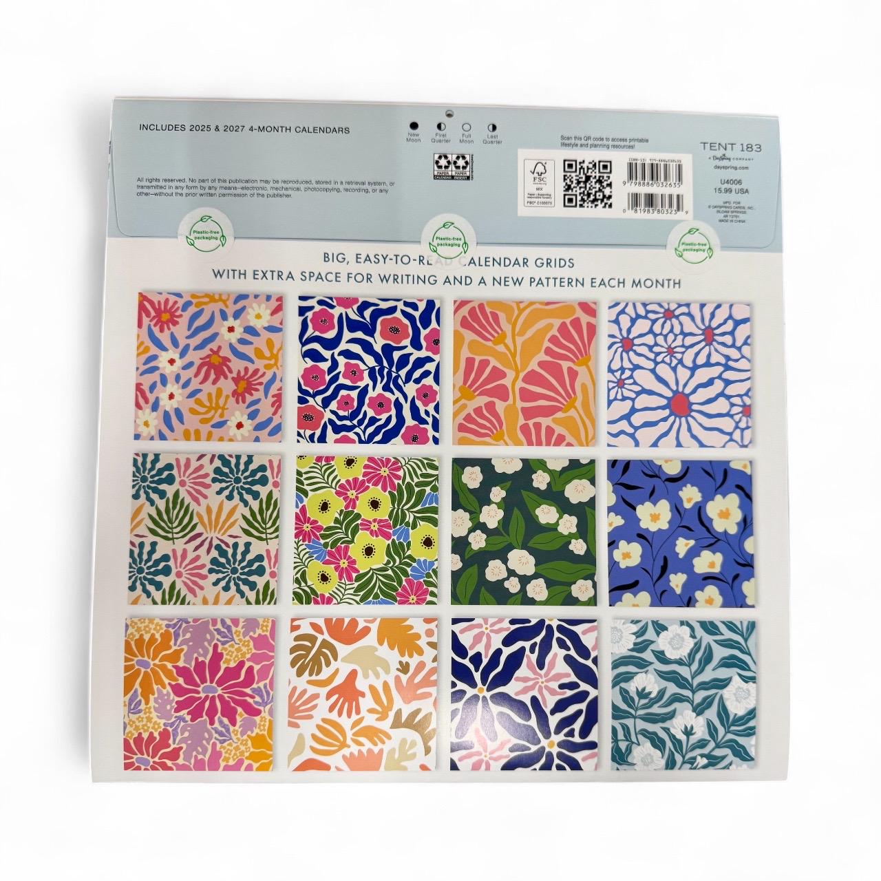 2026 LARGE GRID FLORAL 12” X 24” 16 Month Wall Calendar New Sealed