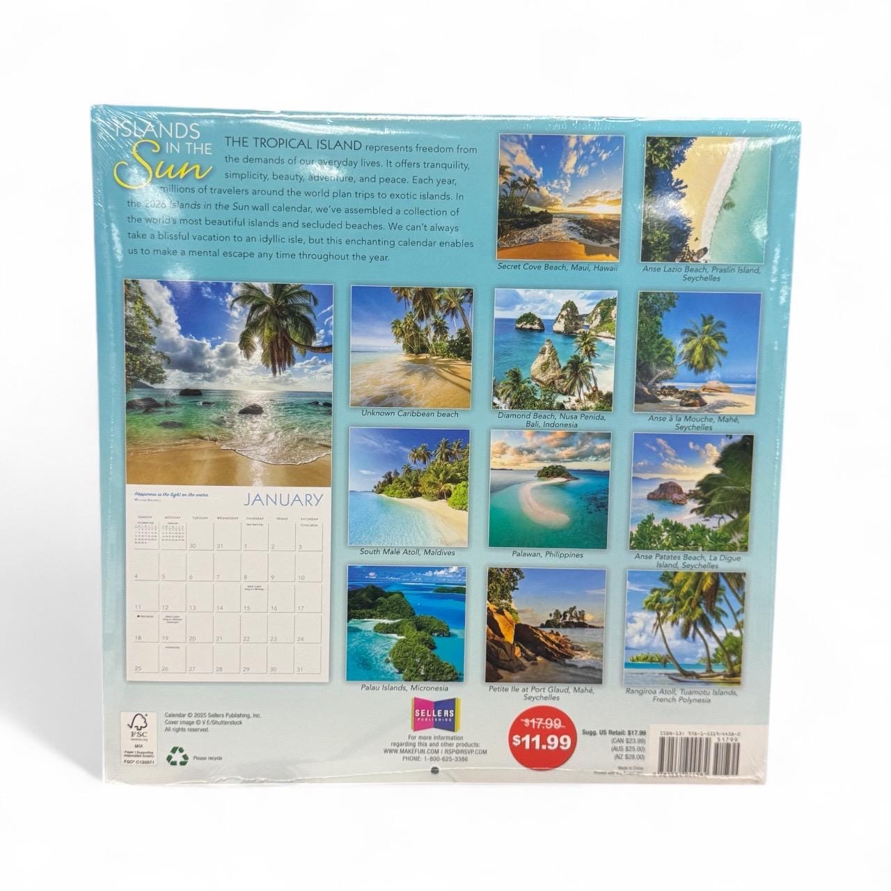 2026 ISLANDS in the  SUN 12” X 24” 16 Month Wall Calendar New