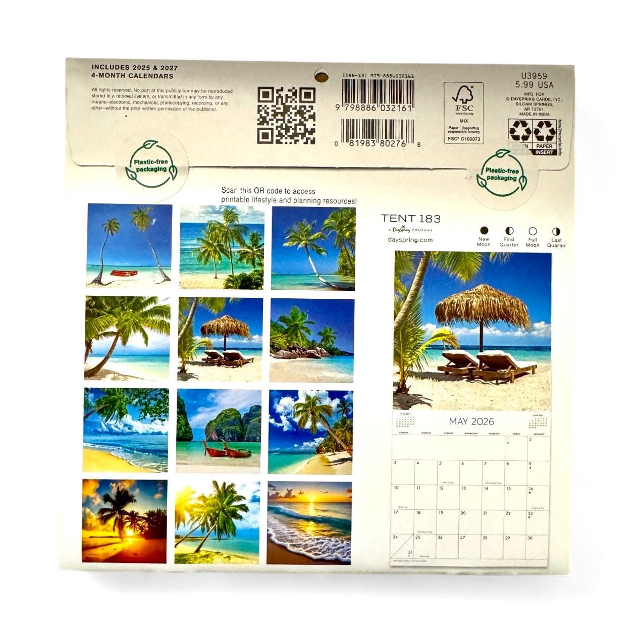 2026 BEACHES Mini 7x7” 16 Month Wall Calendar NEW 7x14” Opened