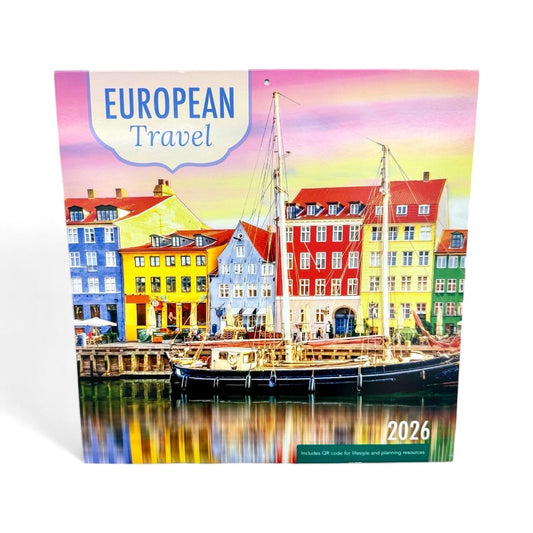 2026 EUROPEAN TRAVEL 12” X 12” 16 Month Wall Calendar NEW 12x24” Opened
