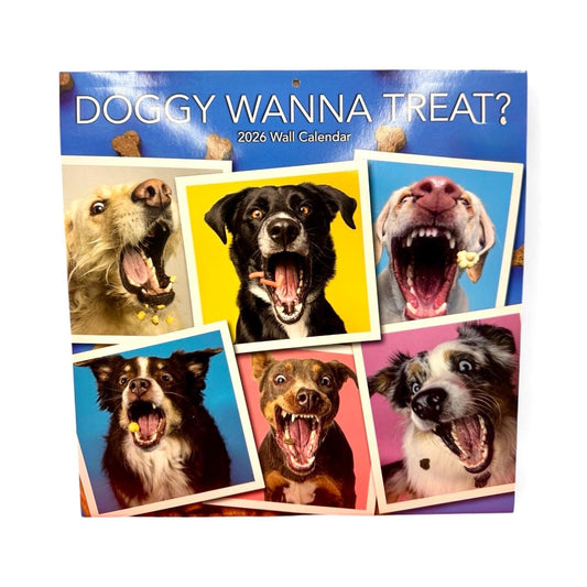 2026 DOGGY Wanna Treat  12” X 12” 16 Month Wall Calendar NEW 12”x24” Opened