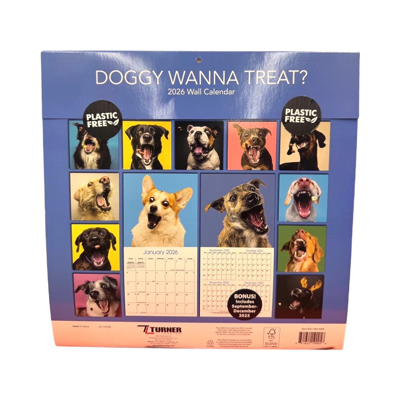 2026 DOGGY Wanna Treat  12” X 12” 16 Month Wall Calendar NEW 12”x24” Opened