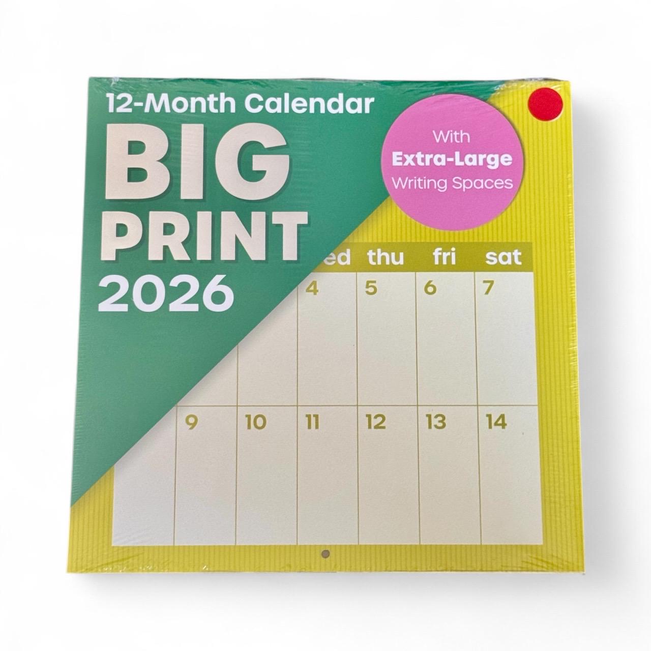 2026 BIG PRINT Green/Yellow Cover 12” X 24” 12 Month Wall Calendar New Sealed