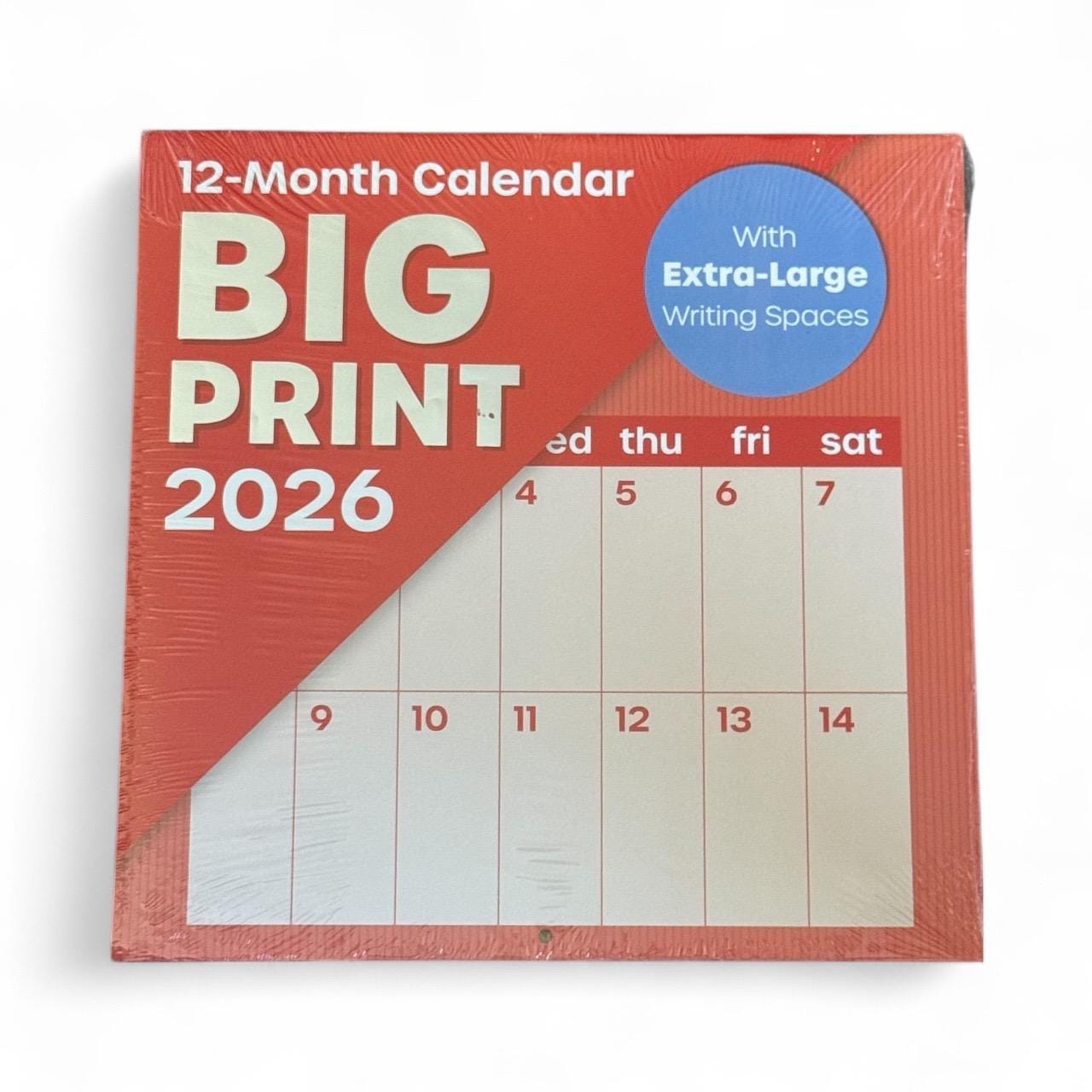 2026 BIG PRINT Red 12” X 24” 12 Month Wall Calendar New 12x12” Closed