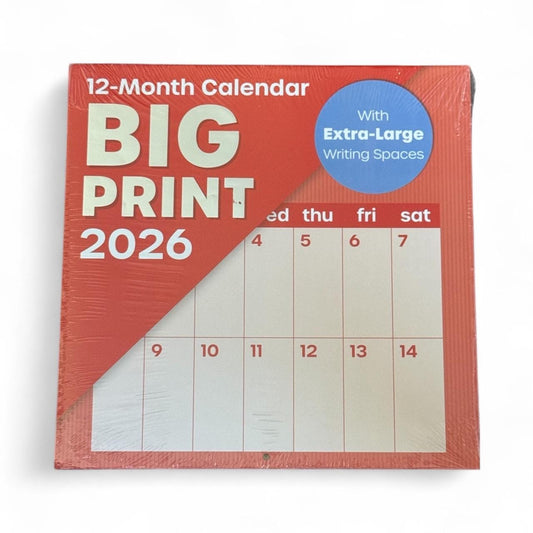 2026 BIG PRINT Red 12” X 24” 12 Month Wall Calendar New 12x12” Closed