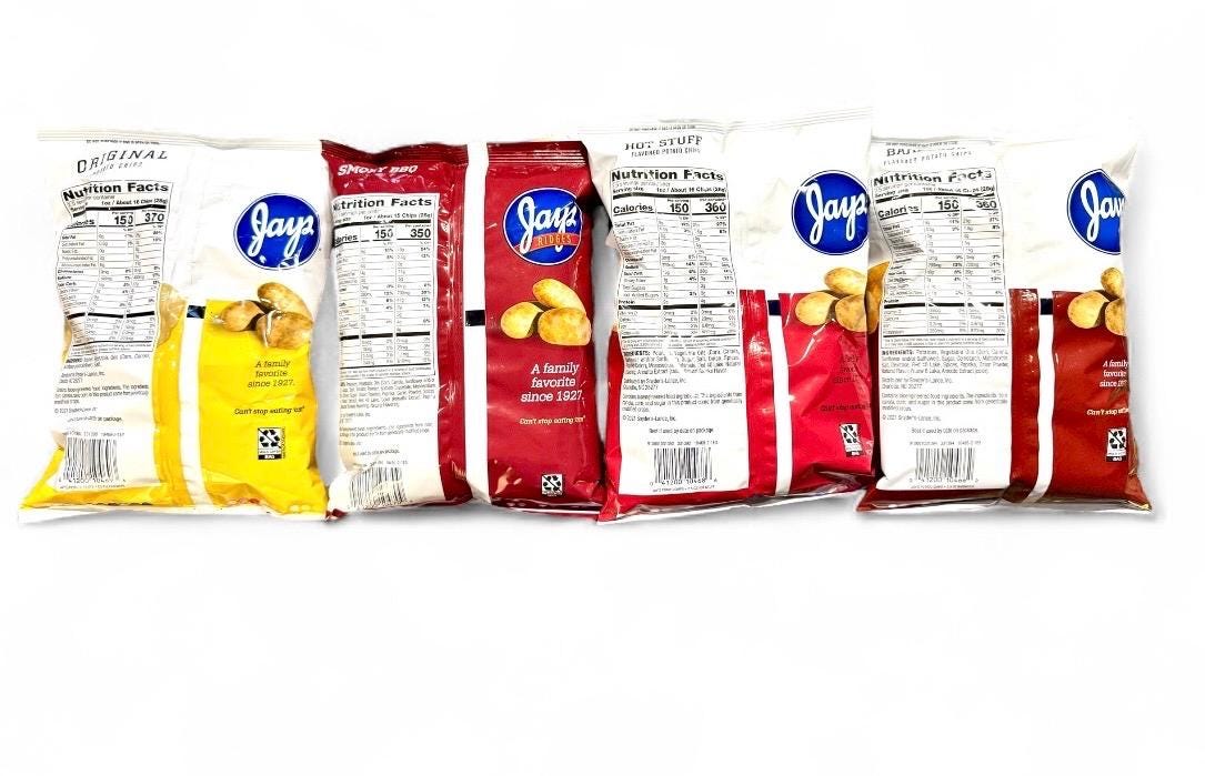 Jays SNACK PACK 6 Variety Potato Chip Bags With Free Mystery Bag! 7 Bags