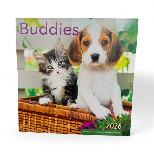 2026 Buddies Wall Calendar: Kitten and Puppy, 12" x 12"