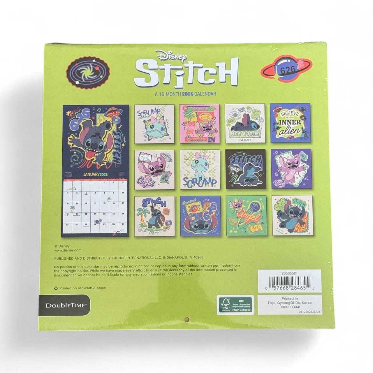 2026 Disney STITCH 11” x 11” 16 Month Wall Calendar NEW 11” x 22” Open Lilo&Stitch
