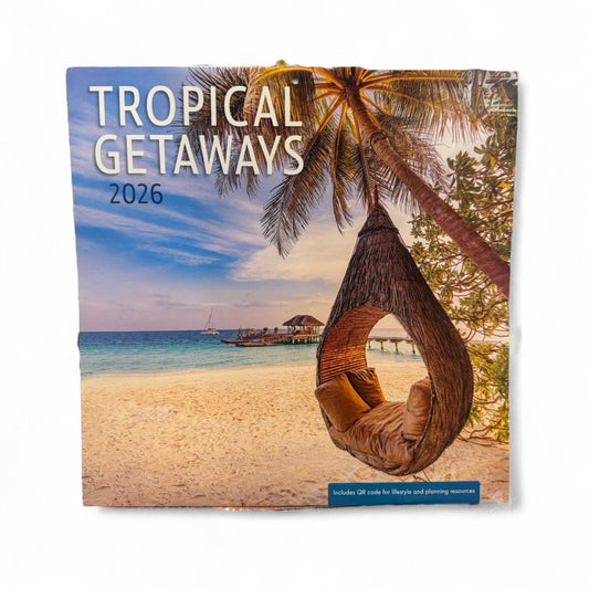 2026 TROPICAL GETAWAYS 12” X 12” 16 Month Wall Calendar NEW 12”x24” Opened