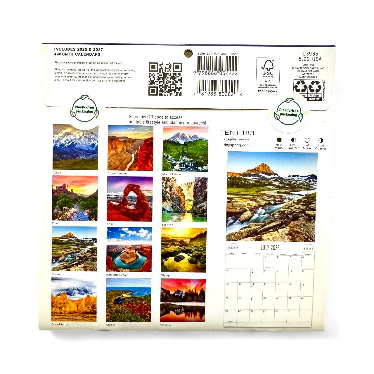 NATIONAL PARKS Mini 7x7” 2026 16 Month Wall Calendar NEW 7x14” Opened