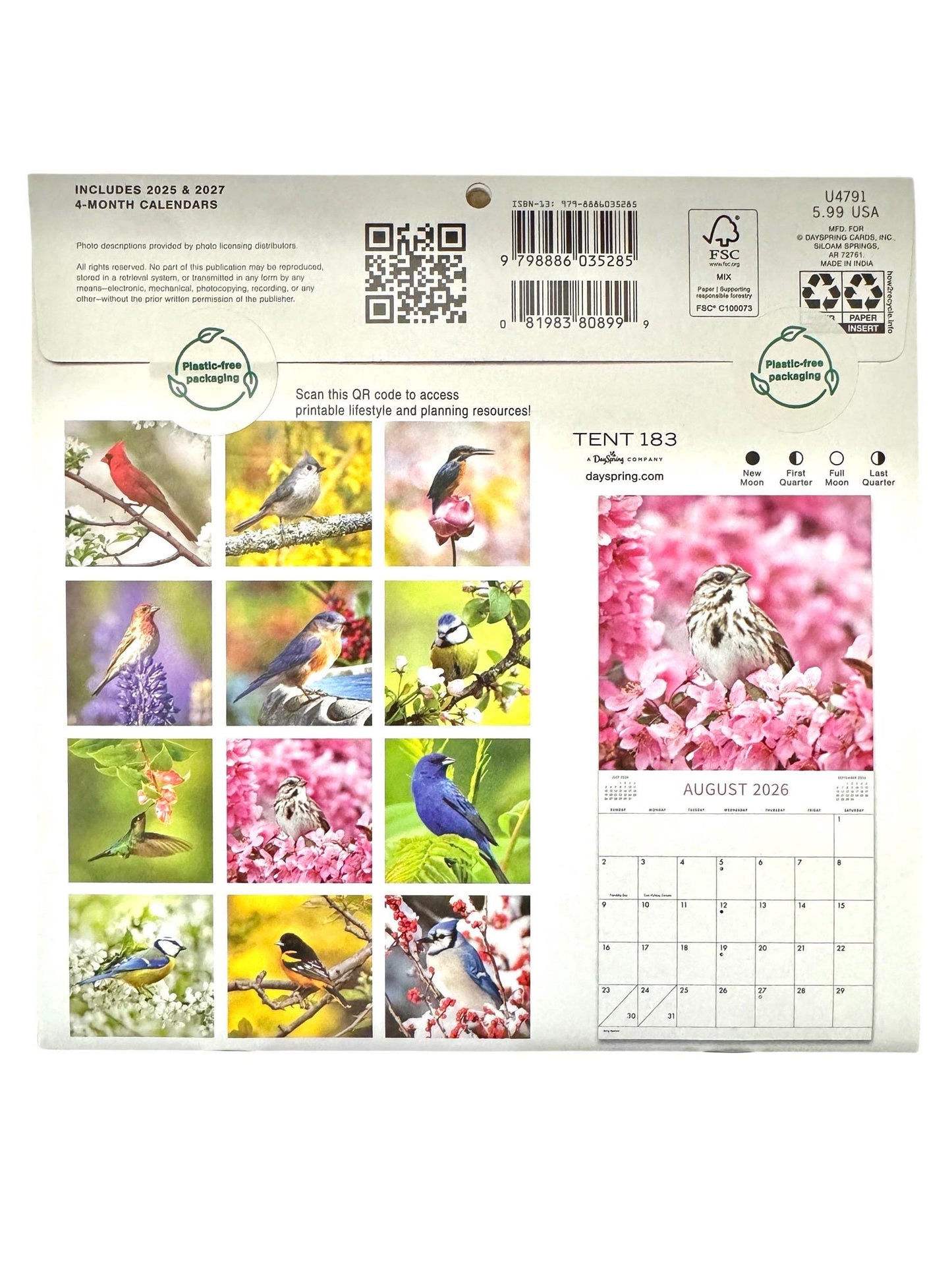 2026 BACKYARD BIRDS Mini 7x7” 16 Month Wall Calendar NEW 7x14” Opened