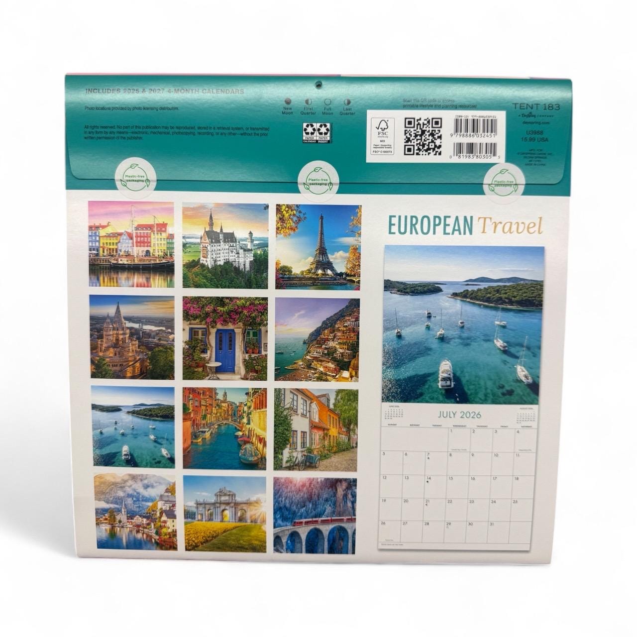 2026 EUROPEAN TRAVEL 12” X 12” 16 Month Wall Calendar NEW 12x24” Opened
